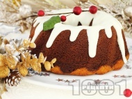 Рецепта Коледен кекс с какао и глазура от готварска сметана, крема сирене и пудра захар